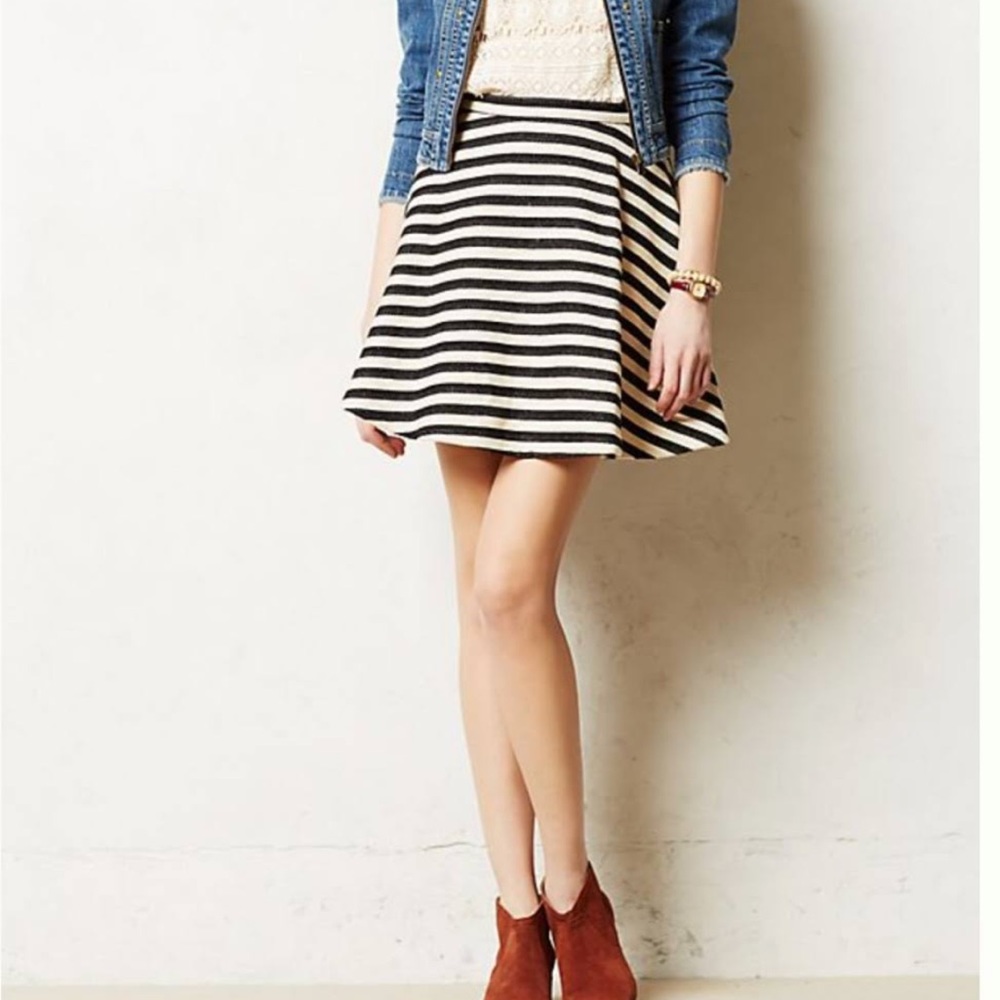Greylin for Anthropologie Cream & Black Striped Mini Skirt Size 2